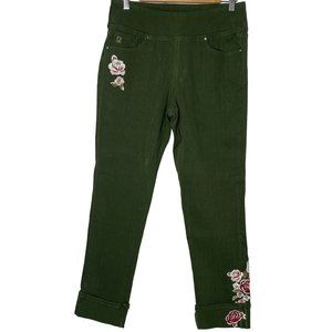 Belle By Kim Gravel Women’s Embroidered Jeans Cuffed Ankle Green Pants Size 12